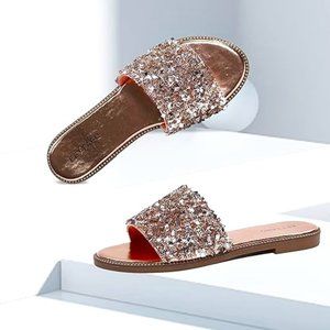 EETTARO Women's Glitter Shiny Slide Sandals Sparkle Fancy Flat Slippers Slip-on